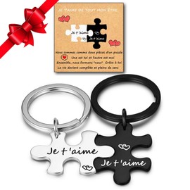 Cadeau Couple Porte-clés - 2 Pieces Porte-clés Couple, Gravé Je t'aime Cadeau Saint-Valentin Anniversaire Noël Femme Homme, Stainless steel colour/black