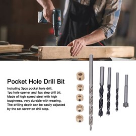 Juego de Brocas para Agujeros de Bolsillo, 5 Uds., Vástago Redondo, Acero de Alta Velocidad, Broca Escalonada Ajustable con Juego de Cuello de Tope de Profundidad, 6mm, 8mm, 10mm, 15mm