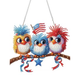 Yunzlly DIY Diamond Art Painting Hanging Kit American Flag, Double Sided Gem Painting Board Ornament, Special Diamonds Painting Acrylic Kit (Birds and Flag)