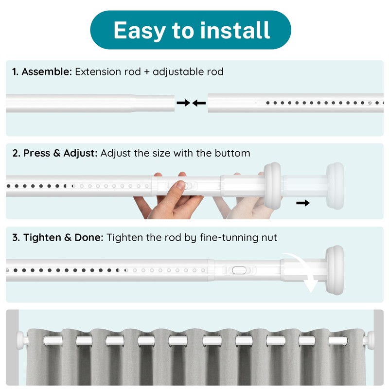 ZYKORT Heavy Duty Tension Curtain Rod No Drilling,Adjustable 39-173In,White