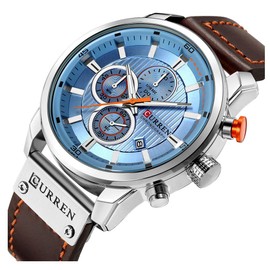 MASTOP Men Watch Brown Leather Strap Chronograph Analog Quartz Watch Business Casual Waterproof Wrist Watch