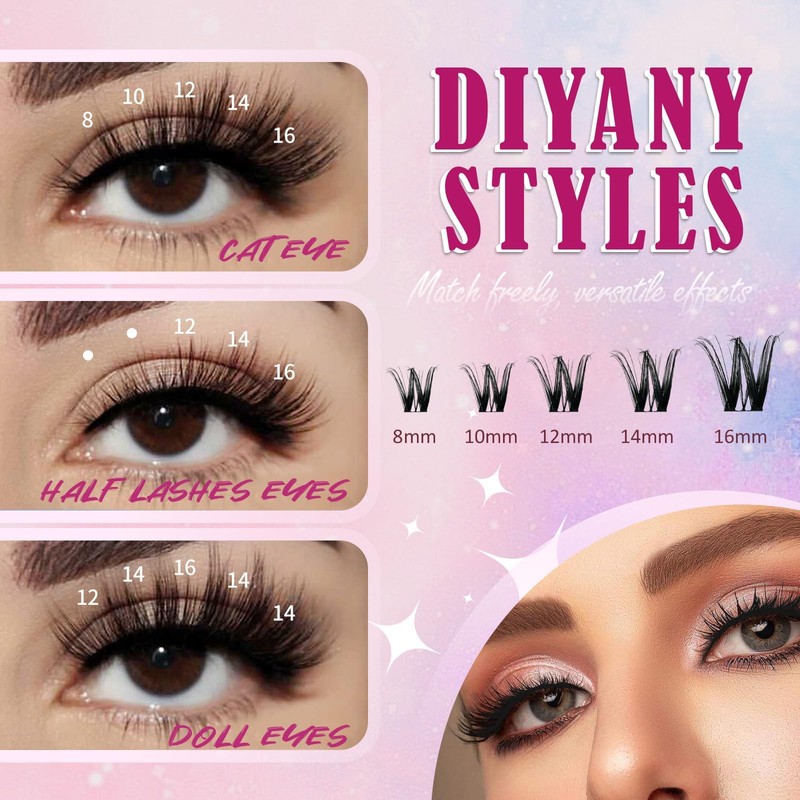 Waterproof Lash Clusters Kit - Hypoallergenic 8-18mm Cluster Lashes with
