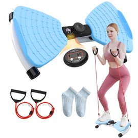 Waist Twisting Machine with LCD Display, Ab Twister Board with 330 lbs Capacity, Waist Twister for Abs, Arms, Hips & Legs Workout, Includes Resistance Bands & Grip Socks (Blue）