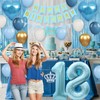 18th Birthday Decorations Blue White Gold,18th Birthday Balloons with Happy