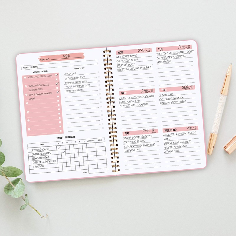 Undated Weekly Planner- Weekly Goals Notebook, A5 To Do List