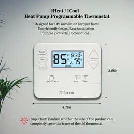 Thermostat for Heat Pump,Programmable Thermostat for House,Single-Stage Systems,2 Heat/1 Cool Heat Pump Or 1 Heat/1 Cool,Easy DIY Install,White Backlight
