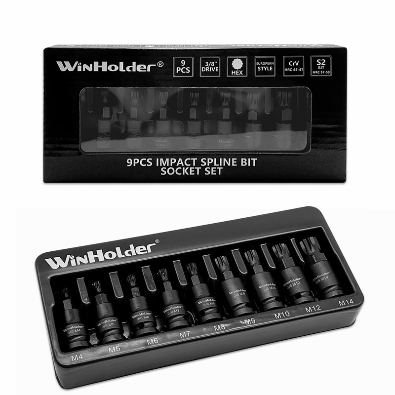 WinHolder Impact Spline Bit Sockets Set, 3/8" Drive, M4 -