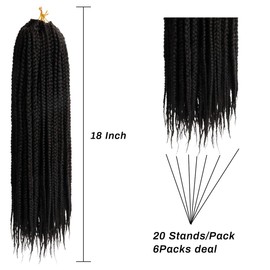 (6 Packs, 45.7 cm) Braiding Jumbo Braid Kanekalon Synthetic Hair Black Hairpiece Braid Hair Extensions Real Hair 3 x Crochet Braids Hair Extensions 20 Beaches/Pack