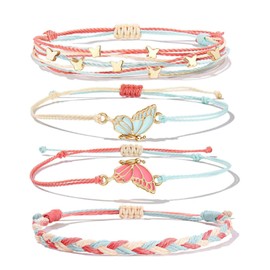 AORHOFJ Set of 4 Butterfly Bracelets, Couple Bracelets, Friendship Bracelets, Best Friend Gifts, Friendship Bracelet for Girls, Couple, Long Distance Promise Matching Bracelets
