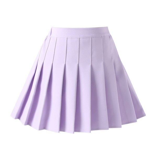 Falda plisada a cuadros, cintura alta, para escuela de tenis de 2T a 14 años, Púrpura, blanco, 8-9 Años