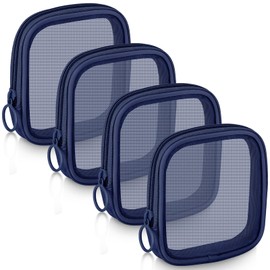 Weewooday 4 Pcs Mesh Makeup Bag Mesh Cosmetic Bag Travel Toiletry Bag with Zipper Mini Makeup Cosmetic Travel Toiletry Purse Bag for Daily Toiletries Accessories(Navy Blue, Small)