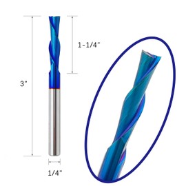 Down Cut Spiral Router Bit 1/4 inch Cutting Diameter and 1/4 inch Shank Solid Carbide CNC End Mill for Wood Carving Engraving Grinding Grooving,1PCS