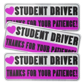 3pcs Student Driver Stickers, Non-Magnetic Reflective Student Driver Bumper Sticker Thanks for Your Patience Removable Car Decal Safety Warning Student Driver Sign for Car & Windows
