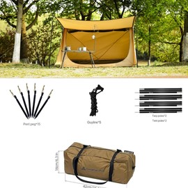 2 Person Camping Shelter with Canopy – Ultralight, Weather-Resistant, Waterproof & Windproof, Easy Set-Up for Backpacking, Hiking, and Hunting (82" x 55" x 47")