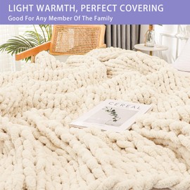 Bigacogo Chunky Knit Blanket Throw 40"x40", 100% Hand Knitted Chenille Throw Blanket, Small Soft Thick Yarn Cable Knit Blanket, Cute Rope Knot Crochet Throw Blankets for Couch Bed Sofa (Beige)