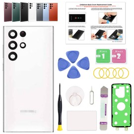 GREEN FUSION Compatible with Galaxy S22 Ultra Back Cover Replacement, S22 Ultra 5G Back Glass Door with Pre-Installed Camera Lens, Repair Tools & Instruction, White