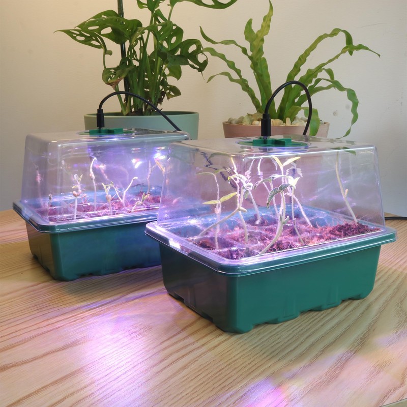 5Sets Seed Starter Tray with Grow Light, Elevated Seedling Starter