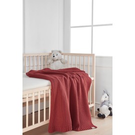 EVERSOFT FABRICS Premium Baby Blanket 550gr- 100% Organic Cotton, Oeko-Tex 100 Certified, Extra Thick & Cozy, Ideal for Winter & Colder Months, Soft Knit (Terracotta)