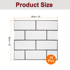 sourcing map 15pcs Peel and Stick Marble Tiles, Waterproof Wall Panel Backsplash, 12"x12" PVC Peel and Stick Shower Tiles for Bathroom, Kitchen, Living, White Brick Design