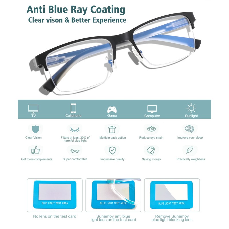 SUNAMOY 3 Pack Extra Wide Metal Reading Glasses Men, Large
