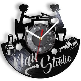 Timethink Nail Art Vinyl Record Wall Clock for Nail Salon Studio Art Business Logo Wall Decor Vintage Vinyl LP Silent 12" Wall Clock Battery Operated Manicurist Gift Girls Bedroom Living Room Decor