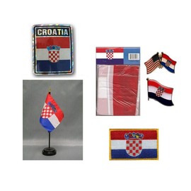 JumpingLight Croatia Heritage Flag Set (3x5 Flag, Decal, Lapel Pins, Desk Flag & Patch) - Quality Flags