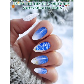 Christmas Semi Cured Gel Nail Strips, 24PCS Christmas Snowflake Tree Gel Nail Wraps Stickers Long Lasting Nail Polish Strips with Nail File, Nail Stick for DIY Nail Art Decals (Blue and Silver)