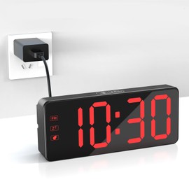 KWANWA Digital Alarm Clock with Large LED Display - Adjustable Brightness, 12/24H Time, Easy to Use, Mains Powered (Adapter Included) - Perfect Bedside Clock for Home, Office,Travel (RED Digit)