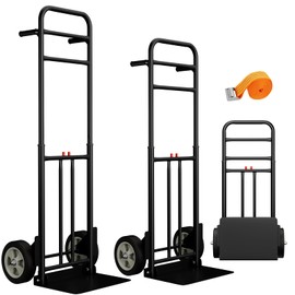 Folding Hand Truck - Heavy Duty 800 LB Dolly Cart, Adjustable 47.5"/51.5" Height, Alloy Steel with 8" Solid Rubber Wheels, Easy Assembly for Warehouse, Home, Small Business & Office Moving (Black)