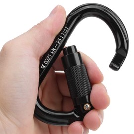 Hilitand OXAD02 Aluminum O-Shaped Carabiner with Safety Ring, Breaking Strength, 25 kN, Ultra Lightweight, High Altitude Work/Climbing, Fall Prevention Measures, Black