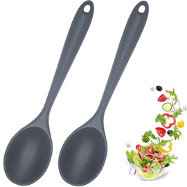 2 Pcs Silicone Nonstick Mixing Spoon, Silicone Spoons for Cooking Heat Resistant, Cooking Utensil for Kitchen Cooking Baking Stirring Serving (Grey)