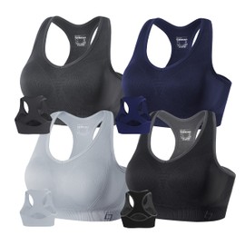 FITTIN Padded Sports Bras for Women: Plus Size Removable Pads Support Racerback Everyday Bra 4 Pack - Seamless Push Up Full Coverage Tops for Nurse Teacher Waitress Wear