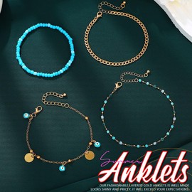 Yean Multilayer Evil Eye Bead Anklets Anklet Tassel Foot Accessories for Women