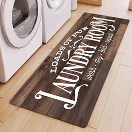 Alfombra de lavandería de 20 x 47 pulgadas, de madera café, antideslizante, para decoración de lavandería, alfombras lavables para granja, cocina, piso, baño, entrada (alfombra de lavandería, 1, 20 x