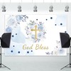7x5ft God Bless Backdrop Blue Flowers Gold Cross Photography Background