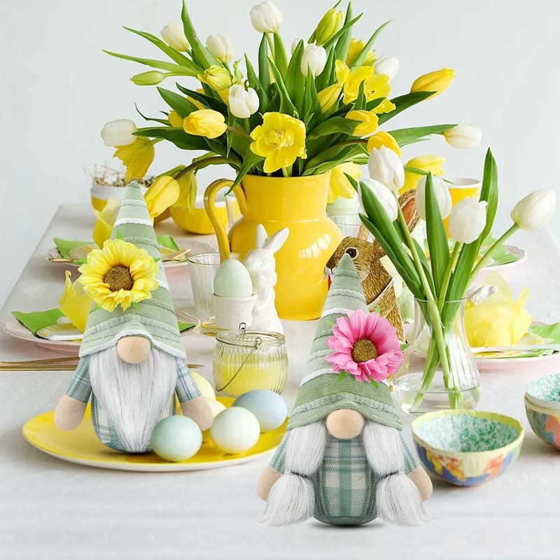 Gehydy Set of 2 Summer Gnome Flowers Decoration Spring Decoration