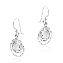 AeraVida Elegant Round White Mother of Pearl.925 Sterling Silver Dangle Earrings | Simple Sterling Silver Dangle Earring for Women | Vintage Gift