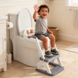 Potty Training Seat, SKYROKU 8868 Upgrade Toddler Toilet Seat for Kids Boys Girls, 2 in 1 Potty Training Toilet, Splash Guard Anti-Slip Pad Step Stool,New Sector-Shape Stabilized Base (Grey)