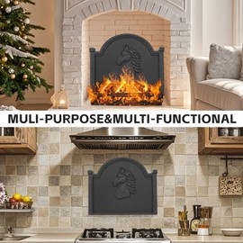 G GOOD GAIN Fireplace Back Plates - Firebacks for Fireplace 20 inch with Feet | Cast Iron Fireplace Heat Deflector Wall Protection | Fire Backs for Kitchen Backsplash Decorative Horse Design