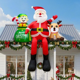 Fayavoo 8FT Christmas Inflatables Outdoor Decorations, Climbing Santa Claus Inflatable Xmas Decor with Elf & Reindeer Built-in LEDs, Giant Christmas Blow Up Yard Decorations for Yard Roof Balcony