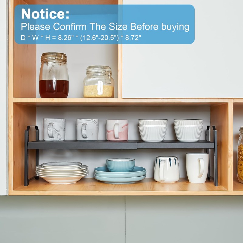 2 Pack Expandable Cabinet Countertop Shelves, Stackable Shelves Organizers For