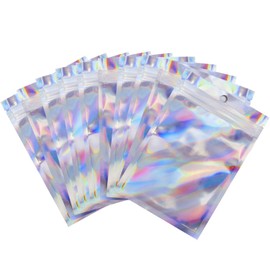 EgticLive 100 pack Resealable Mylar Bags, Holographic Color Heat Sealable Ziplock Foil Pouches for Multipurpose Storage (4.7 X 7 Inches)