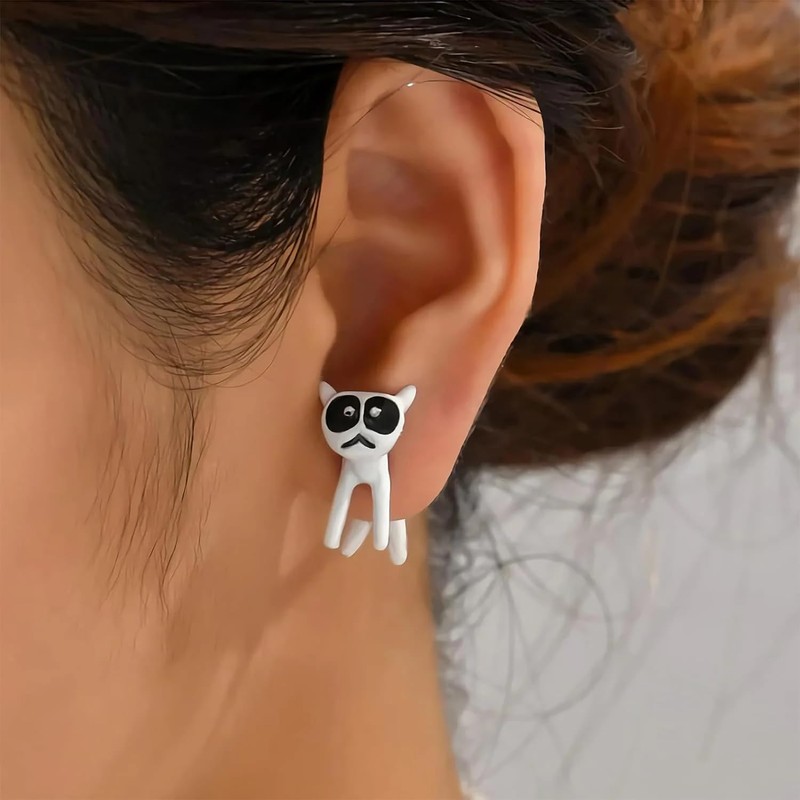 Zenvie Cartoon Kitty Cat Earrings - 3D Jacket Stud Black