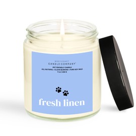 Pet Friendly Candle | Pet Safe Candle | All Natural Soy Candle | Pet Odor Eliminator | Clean Burning Candle | Air Freshening Scented Candles | Veterinarian Approved | 9 oz (Fresh Linen)