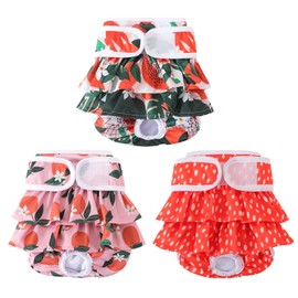 Reusable Dog Diapers Female 3 Pack Washable Premium Highly Absorbent Doggie Diapers, Flexible Puppy Diapers, Durable Leak-Proof Fruit Dog Diapers for Period Heat Incontinence Puppy Training, XS