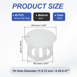 PATIKIL 12mm/1/2" Plastic Hole Plugs, 40 Pcs Flush Type Round Plug Snap in Locking Screw Hole Covers Insert End Caps for Furniture Cabinet Kitchen Door Shelves, White