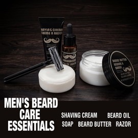 Rinse & Robust Shaving Kit for Men - 6pcs Sandalwood Beard Kit for Men, Beard Butter, Oil, Soap, Shave Balm for Birthday, Christmas Gifts for Father, Husband, Boyfriend