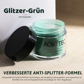 Aokitec Dipping Powder 28g, Sparkling Green, Nail Powder for Strong Nail Art, Long Lasting Dipping Nails, Acrylic Dipping Powder for Nail Starters & Professionals, Air Dries Quickly