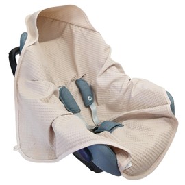 Leanbe Swaddling Blanket Made of Waffle Fabric for Summer 100% Cotton Baby Blanket for Car Seat Cuddly Blanket Pram Blanket for Pushchairs Buggies 3 Point Strap (Beige)