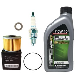 OEM Synthetic Oil Change Kit Spark Plug, Oil Filter, O-Ring, & Washer Compatible with Kawasaki Z125 Z 125 Pro